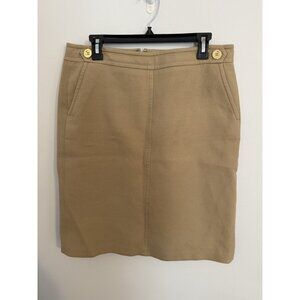 Talbots Tan 100% Cotton Fully Lined Skirt Gold Waist Buttons
